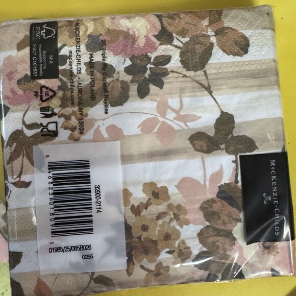 Mackenzie Childs Pack Wild Rose Paper Cocktail Napkins 20 pack, NEW - Picture 2 of 2